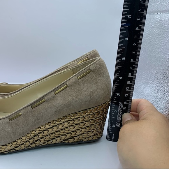 Ralph Lauren Tan Cambree Tassel Bow Braided Woven Gold Heel Wedge  Womens Sz 8 - Picture 2 of 8